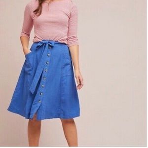 Anthropologie Maeve Riviera Blue Button Down Skirt